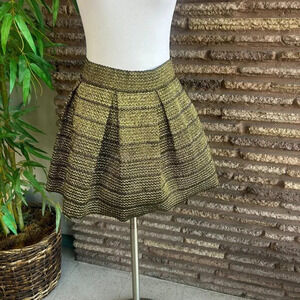 Ginger G Black and Gold Bandage Flare Mini Skirt Size Large